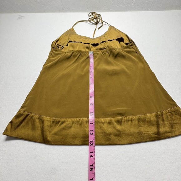 HALE BOB Women Silk Ruffle Halter Top Ties at Neck Satin Chiffon Sz M Gold 20-11 - Picture 6 of 9